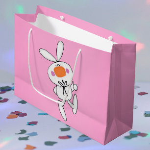 Blij dansend schattig cartoon witte konijn haas large cadeautasje
