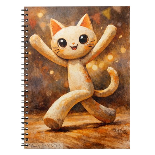 Blij Dansende Kat Whimsical Kunst Notitieboek (Voorkant)