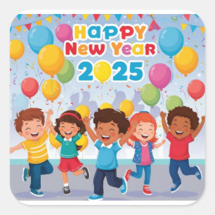 Blij dansende kinderen voor Oud en Nieuw 2025 Vierkante Sticker