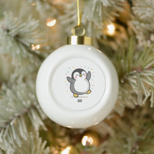 blij dansende Pinguïn Aangepaste Kinderen Illustra Keramische Bal Ornament (Boom)