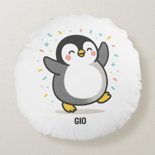 blij dansende Pinguïn Aangepaste Kinderen Illustra Rond Kussen