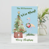 Blij dat we Flamingo kerstboom hebben verplaatst Aankondiging (Staand voorkant)