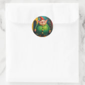 Blij dikke elf ronde sticker (Tas)