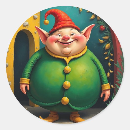 Blij dikke elf ronde sticker (Voorkant)
