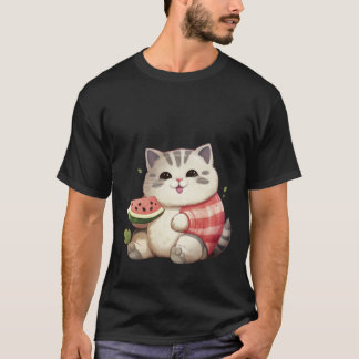 Blij dikke katje met watermeloen zomer kunst ✨🐾🍉 t-shirt
