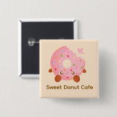 Blij donut met spikkels vierkante button 5,1 cm (Voorkant /achterkant)