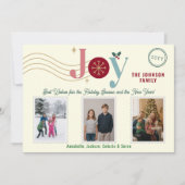 Blij Drie Foto Postzegel Modern Vintage Feestdagenkaart (Voorkant)