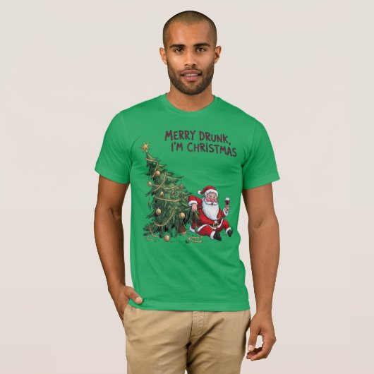 Blij dronken, ik ben Kerstman T-shirt (Voorkant volledig)