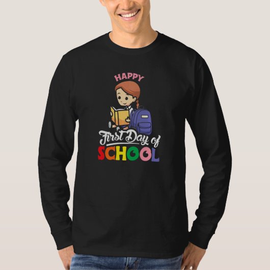 Blij eerste schooldag schoolmeisje t-shirt (Voorkant)