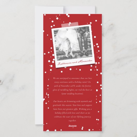 Blij En Getrouwd Trendig Script Foto Bruiloft Feestdagenkaart (Achterkant)