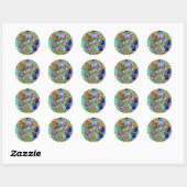 BLIJ EN GRAPPIG RONDE STICKER (Vel)