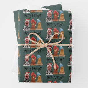 Blij En Helder Kippen Kerst Boerderij Dier Inpakpapier Vel