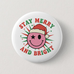 Blij en Kerstmis Retro Smiley Face Ronde Button 5,7 Cm