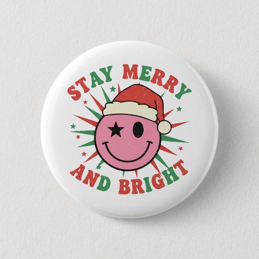 Blij en Kerstmis Retro Smiley Face Ronde Button 5,7 Cm (Voorkant)