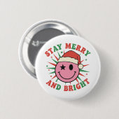 Blij en Kerstmis Retro Smiley Face Ronde Button 5,7 Cm (Voorkant /achterkant)
