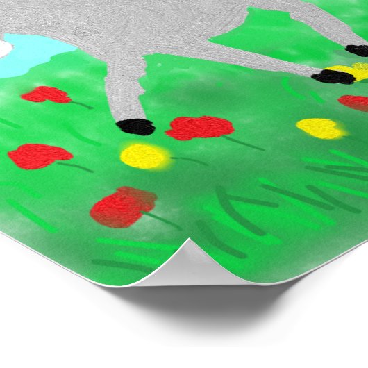 Blij Ezeltje in Bloemrijke Weide Poster (Hoek)