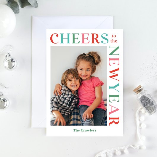 Blij frame bewerkbare kleur Gelukkig Nieuwjaar kaa Feestdagenkaart