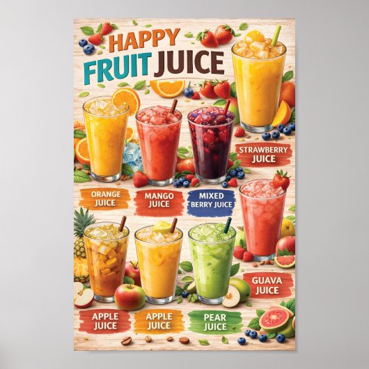 Blij Fruit Sap Menu Illustratie Poster (Voorkant)