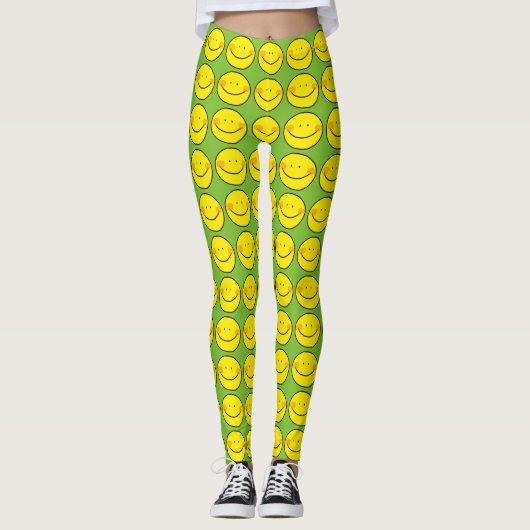 blij gele glimlach leggings (Voorkant)