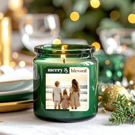 Blij Gelukkig Gezegende Familie Kerst Foto Groen Vierkante Sticker