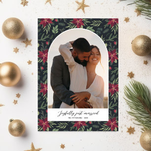 Blij Getrouwd Kerst Foto's Bloemboog Feestdagenkaart