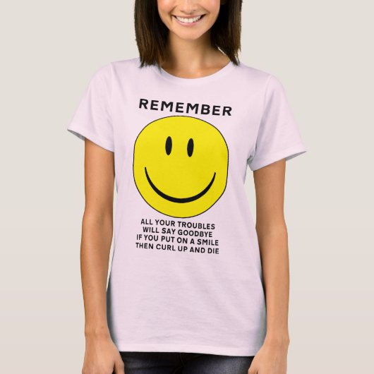 Blij Gezicht Opkrullen En Sterven Grappig T-shirt (Voorkant)