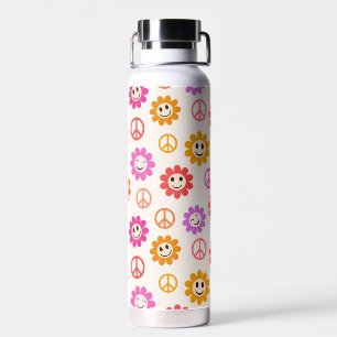 Blij glimlachende bloemen met vredestekens Aangepa Waterfles