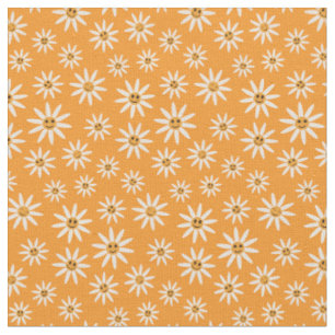 Blij glimlachende witte bloemenpatroon op oranje stof