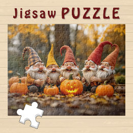 Blij Gnome-groep met Pompoenen Herfststemming - Legpuzzel