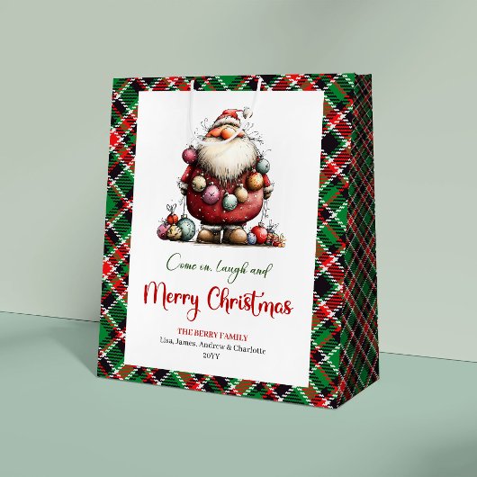 Blij Grappige Kerstman Speelse Rode Groene Cadeaut Medium Cadeauzakje