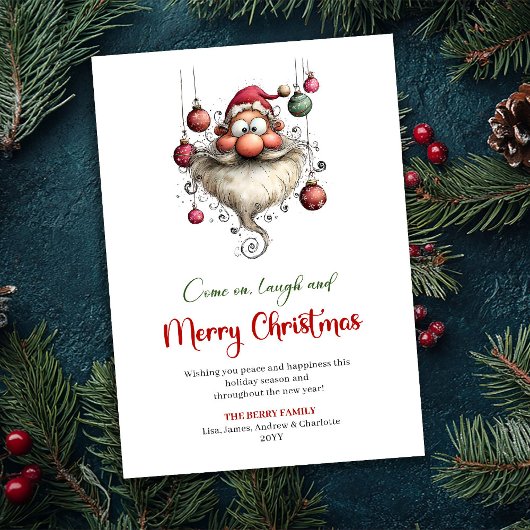 Blij Grappige Kerstman Speelse Rode Groene Groet Feestdagenkaart