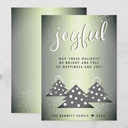Blij Groen Metallic Kerstboom Familie Feestdagenkaart (Voorkant / Achterkant)
