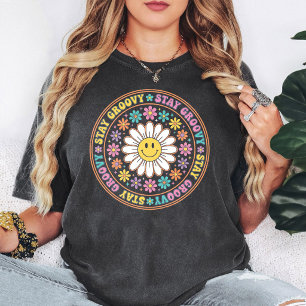 Blij Groovy Smiley Madeliefje Retro Bloem T-shirt