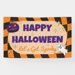 Blij Halloween Oranje Geruite Feestbanner Spandoek