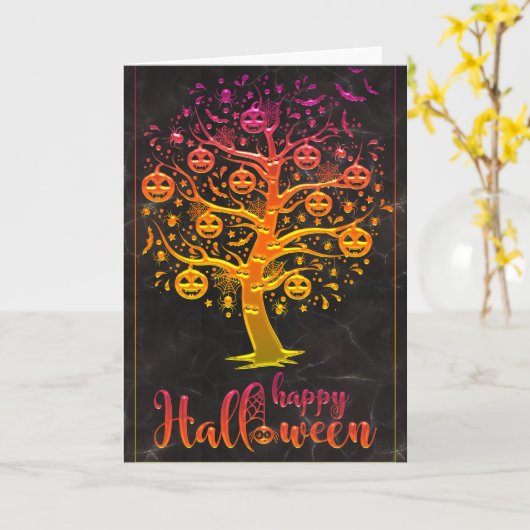 Blij Halloween Pompoen Boom Kaart (Gele Bloem)