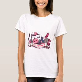 Blij Halloween-spandoek met kasteel, pompoen, zwar T-shirt