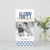 Blij Hanukkah Typografie Ster Van David Foto Feestdagenkaart (Staand voorkant)