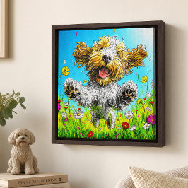 Blij Havanese Hond Kleurrijke Bloemenweide Canvas Afdruk