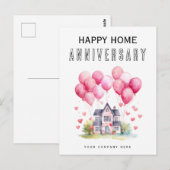 Blij huis jubileum ballonnen harten makelaardij briefkaart (Voorkant / Achterkant)