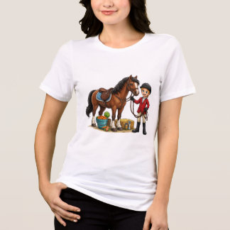 Blij Jonge Ruiter Met Mooie Paard Cartoon T-Shirt