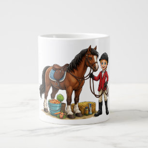 Blij Jonge Ruiter Met Mooie Paard Cartoon T-Shirt Grote Koffiekop