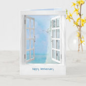 Blij Jubileum open venster met vuurtoren Kaart (Gele Bloem)