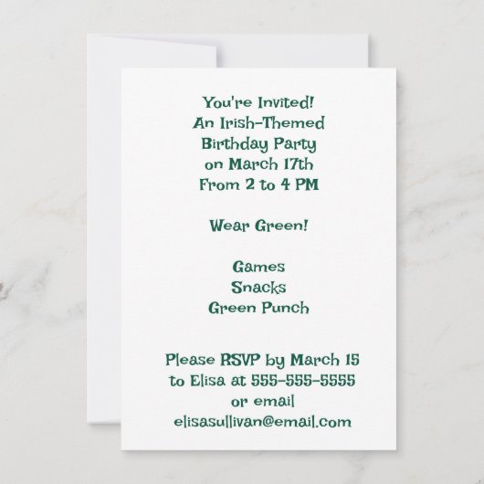 Blij Kabouter Kind St. Patrick's Dag Kaart (Achterkant)