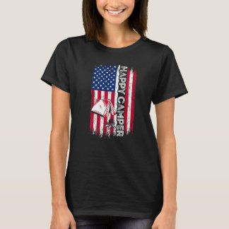 Blij Kampeerder Amerikaanse Vlag Camping Wandelend T-shirt