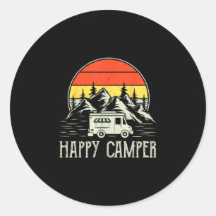 Blij kampeerder peuter jongetje grappige vintage c ronde sticker