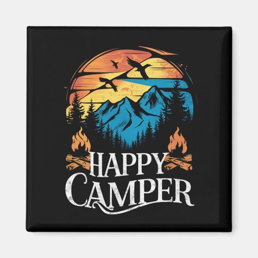 Blij Kampeerder Retro Vintage Matching Kampeerploe Magneet (Voorkant)