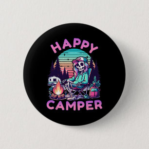 Blij Kampeerder Skelet Kamperen Grappige Zomer Vak Ronde Button 5,7 Cm