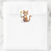 Blij Katje met Gele Bloem 🌺 Vierkante Sticker (Tas)