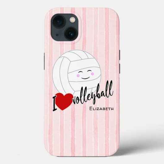 blij kawaii Ik hou van volleybalhartroze strepen Case-Mate iPhone Case (Achterkant)