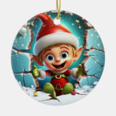Blij Kerst Elf die van de winter geniet. Keramisch Ornament (Voorkant)
